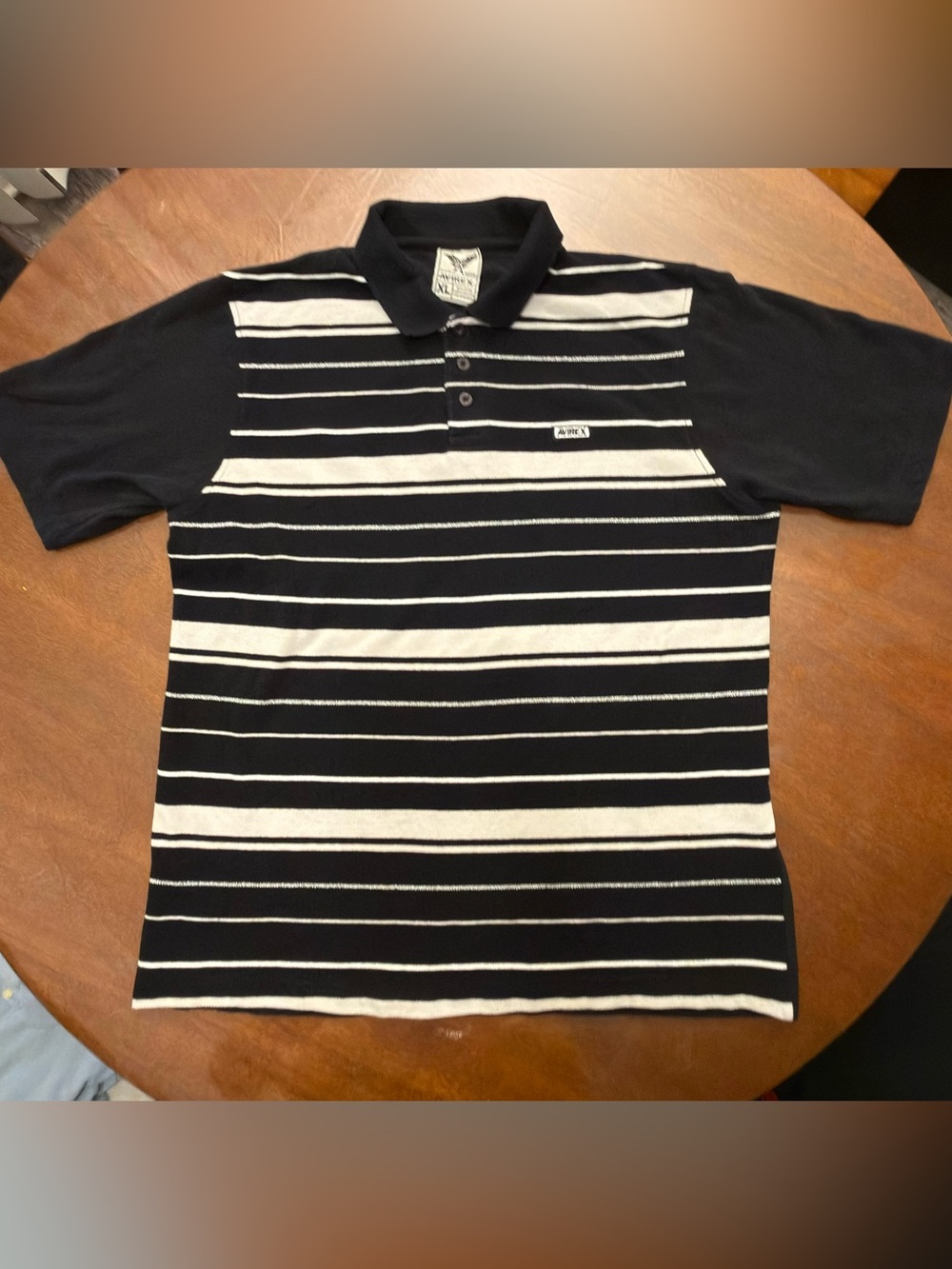 Avirex Black and White Striped Polo Shirt XL